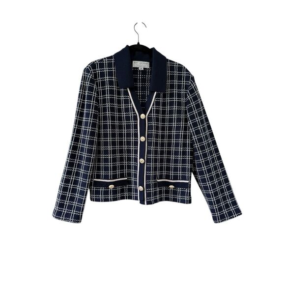 St. John Sport by Marie Gray Sweaters - St. John Collection By Marie Gray Santana Knit Plaid Cardigan Jacket Blue